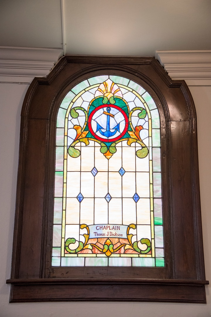 One of the distinctive features of the chapel includes 22 stained glass windows and four stained glass fan lights. The stained glass windows and fan lights, installed between 1929-31, commemorate the service of various service members, including those Union veterans who fought in the Civil War and various military units and groups and veterans organizations. Some of the windows are memorials to individuals, including Chaplains Thomas Dickson and Edmund Easterbrook.
