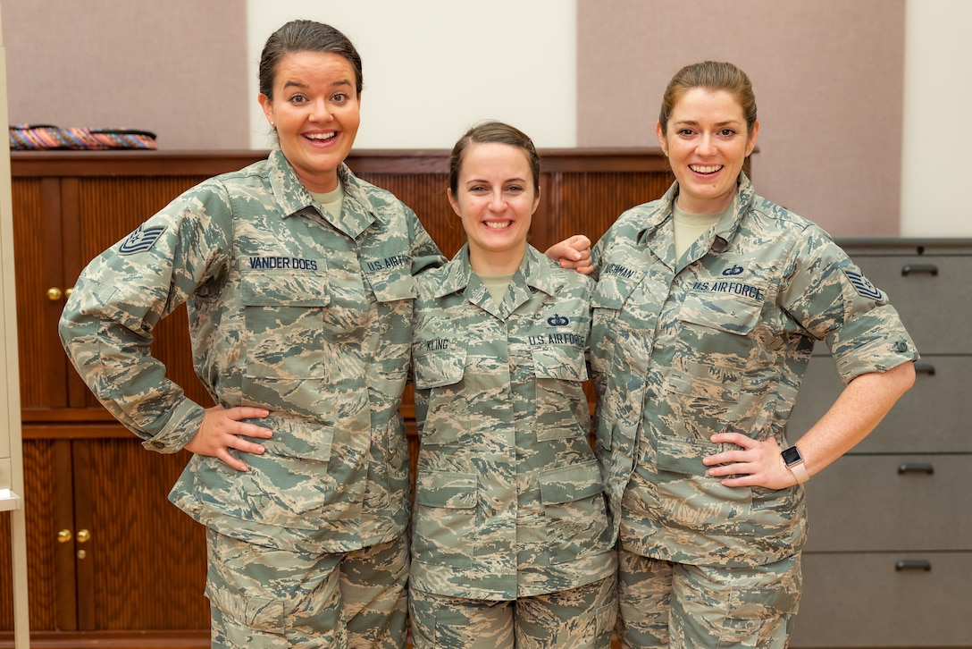 The Singing Sergeants newest sopranos, Technical Sergeants Katie Baughman, Adrienne Kling, and Nicole Vander Does