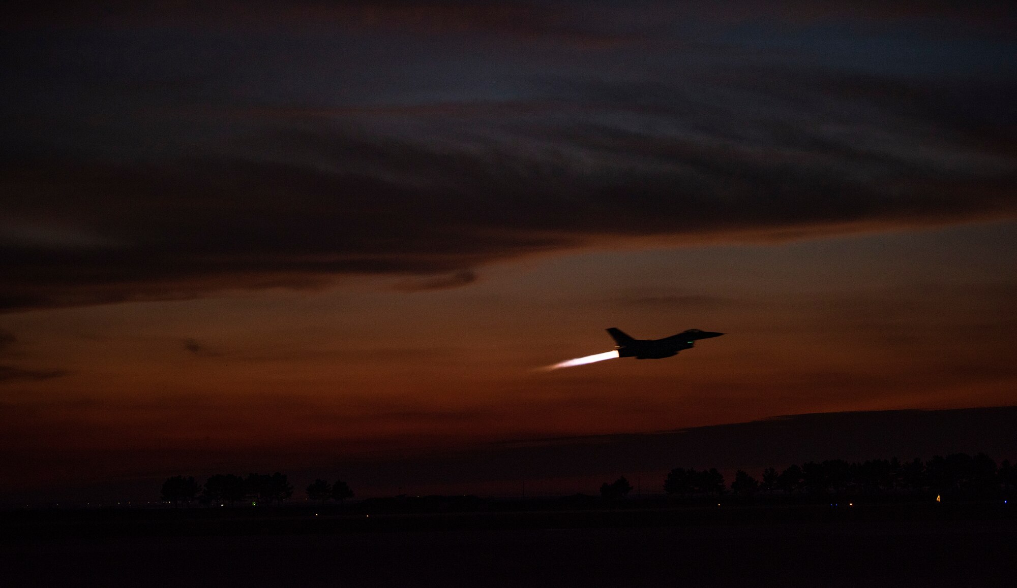 An F-16 Fighting Falcon from the 80th Fighter Squadron “Juvats” takes off from Kunsan Air Base, Republic of Korea, Oct. 4, 2018. The 80th FS is participating in Red Flag-Alaska, a 10-day United States Air Force exercise that emphasizes air-to-air combat, held at Eielson Air Force Base. (U.S. Air Force photo by Senior Airman Stefan Alvarez)