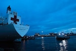 U.S. Navy hospital ship USNS COMFORT departs Norfolk, VA.