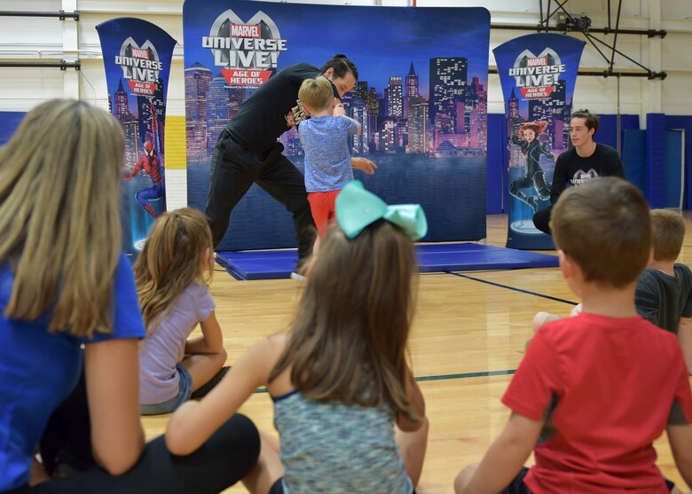 The USO of Northern Ohio and Feld Entertainment, producers of Marvel Universe LIVE!, gave children of 910th Airlift Wing Reserve Citizen Airmen a taste of what it’s like to be a superhero on Oct. 10, 2018, in the fitness center at Youngstown Air Reserve Station.