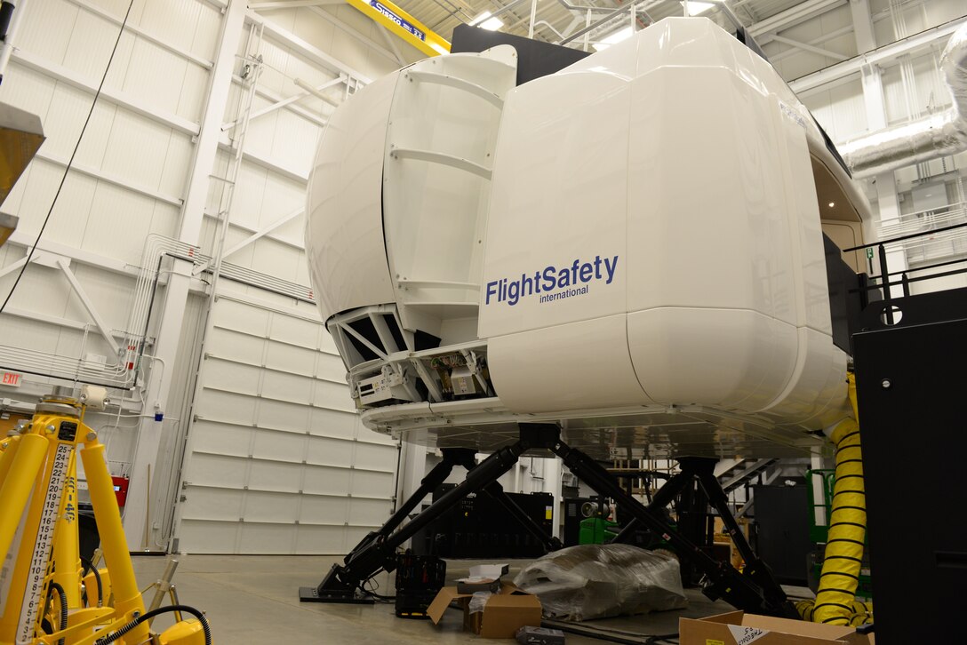 The KC-46A Pegasus pilot simulator at Pease Air National Guard Base is near completion and will be ready to train pilots Jan. 16, 2019. The simulator will provide critical training for the aircrews who will be operating the KC-46A.  (Photo by Master Sgt. Thomas G. Johnson, 157th ARW Public Affairs)