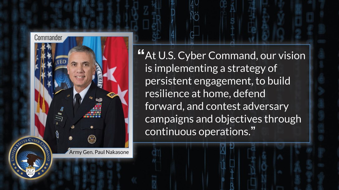 Quotation from Cybercom commander and his photo.