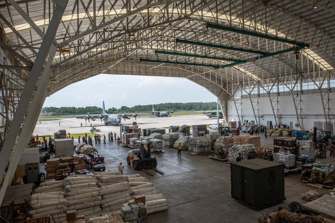 A bird’s-eye view of the airport hangar in Balikpapan, Indonesia Oct. 9, 2018.