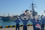 BUSAN, Republic of Korea (Oct. 12, 2018) Arleigh Burke-class guided-missile destroyer USS Benfold (DDG 65) arrives in Commander, Republic of Korea Fleet base pier as part of a regularly scheduled port visit. Benfold is underway with the USS Ronald Reagan (CVN 76) Carrier Strike Group and are forward deployed to the U.S. 7th Fleet area of operations in support of security and stability in the Into-Pacific region.