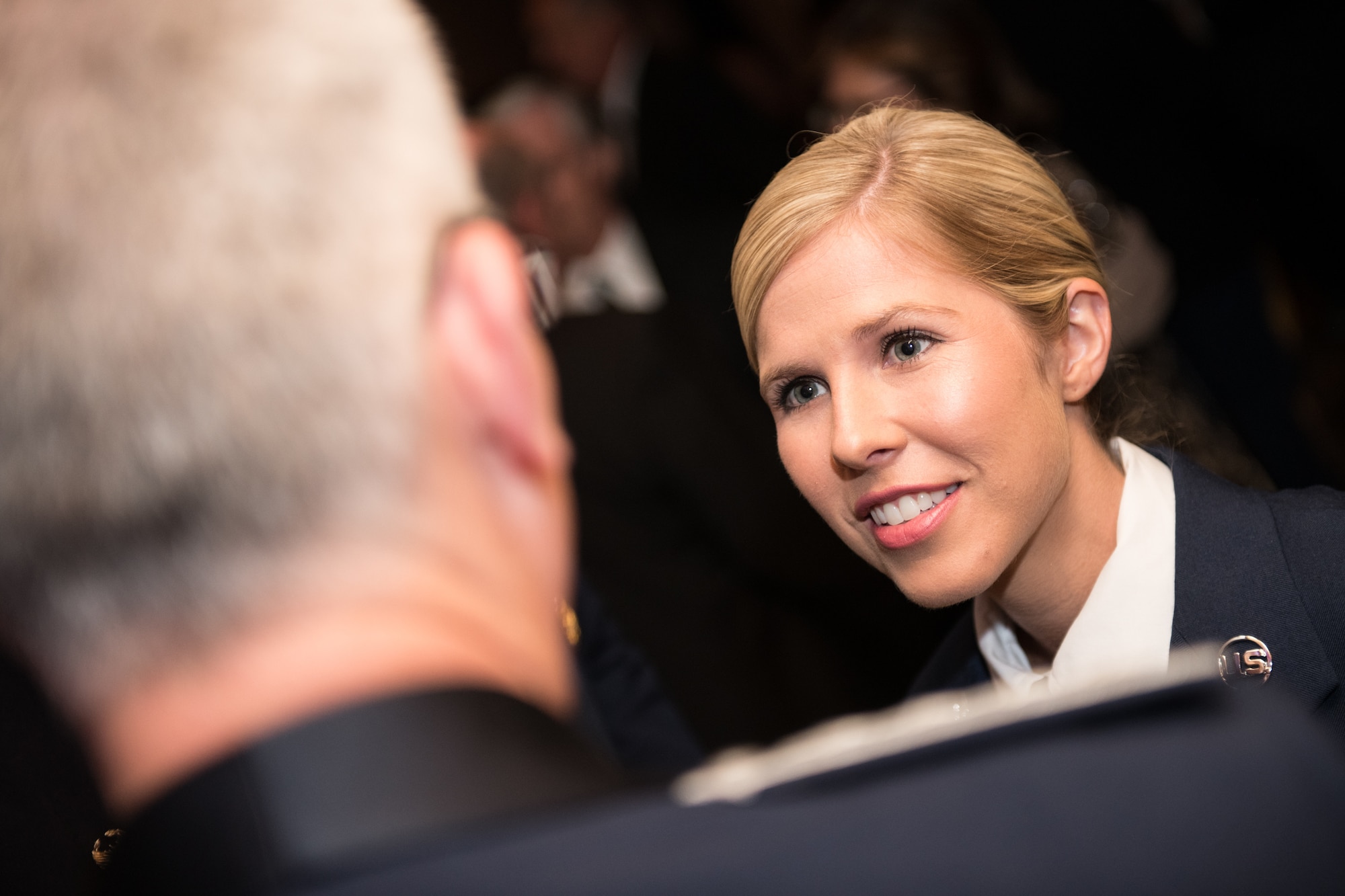 U.S. Air Force Gen. Paul J. Selva, Vice Chairman of the Joint Chiefs of Staff, meets Senior Airman Linda M. Wilson, the Air Force awardee, before the 2018 Armed Services YMCA Angels of the Battlefield Awards Gala in Arlington, Virginia, Oct. 2, 2018. The gala honored medics, corpsmen and pararescuemen who demonstrated extraordinary courage while administering lifesaving medical treatment and trauma care on the battlefield. (DoD photo by U.S. Army Sgt. James K. McCann)