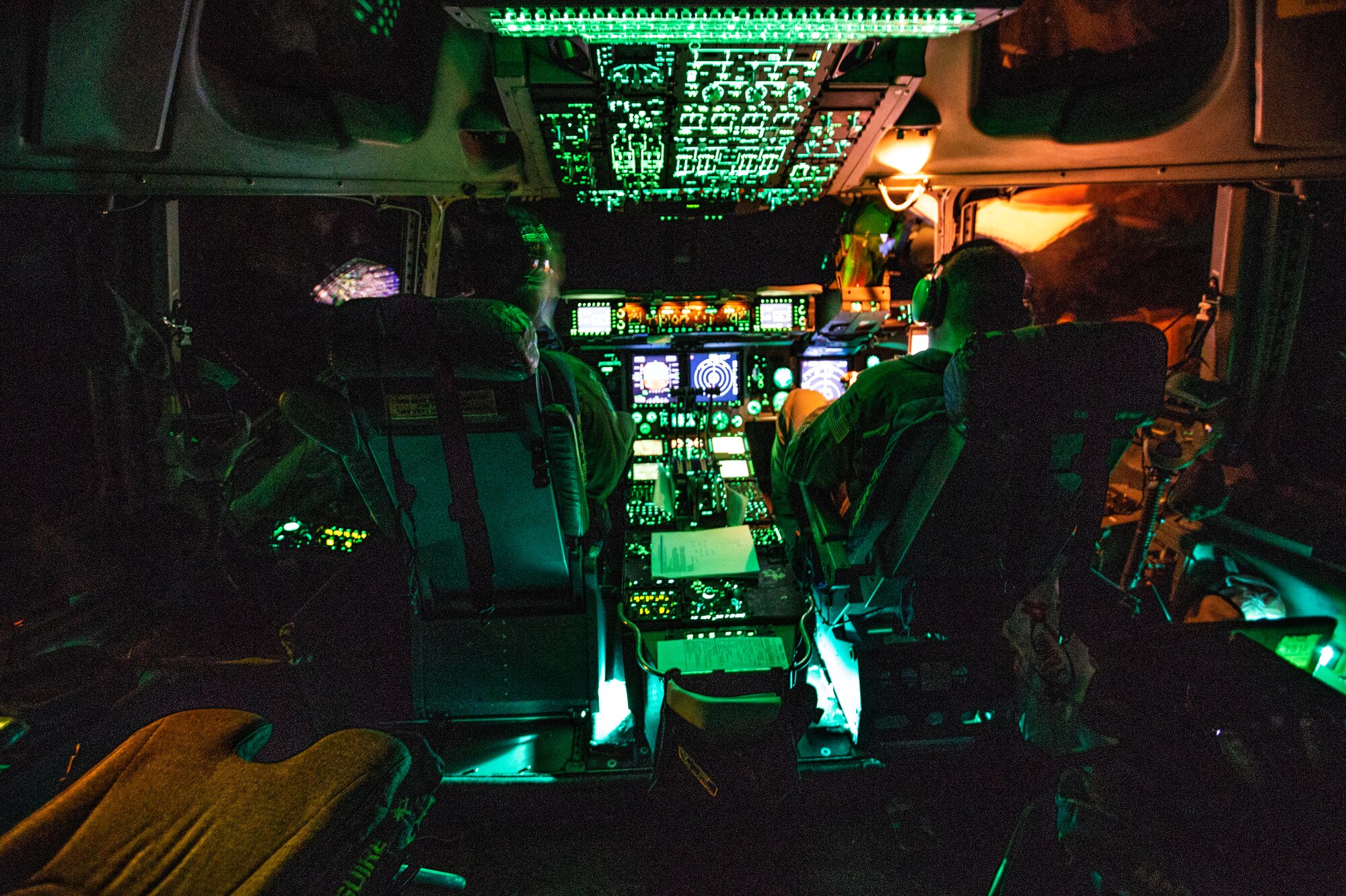 Reserve Citizen Airmen with the 732nd Airlift Squadron, 514th Air Mobility Wing, fly a C-17 Globemaster III with members of the 514th Aeromedical Evacuation Squadron (AES), 514th Air Mobility Wing; 45th AES, and the 439th AES to Joint Base McGuire-Dix-Lakehurst, N.J., Oct. 7, 2018 after a joint training mission at Barbers Point, Hawaii.