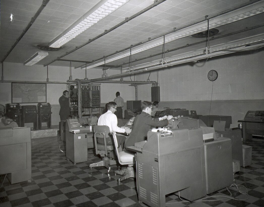 Pre AUTODIN view of a data communications manual relay facility, late 1950s early 1960s. (Courtesy of the AFNIC History Office)
