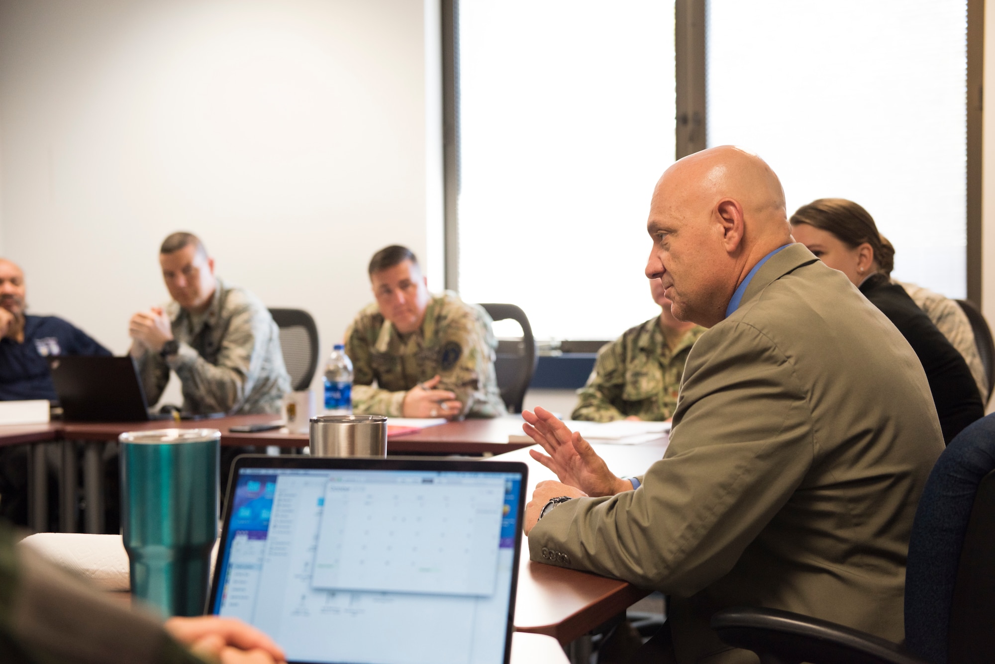 Dr. Melvin Deaile teaches a class of students enrolled in The School of Advanced Nuclear Deterrence Studies at Air Command and Staff College, September 19, 2018. Students are immersed in deterrence theory as well as the technical and strategic aspect of nuclear operations. Deaile, a 2017 Air Education and Training Command educator of the year, is the director of SANDS, which recently moved from Kirtland Air Force Base, New Mexico, to Air University.  (U.S. Air Force photo by Airman First Class Charles Welty)