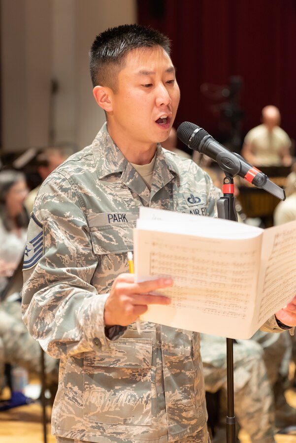 Master Sgt. Ben Park rehearses with the Concert Band in preparation for the 2018 Fall tour (Photo credit/Master Sgt. Brandon R Chaney/released)