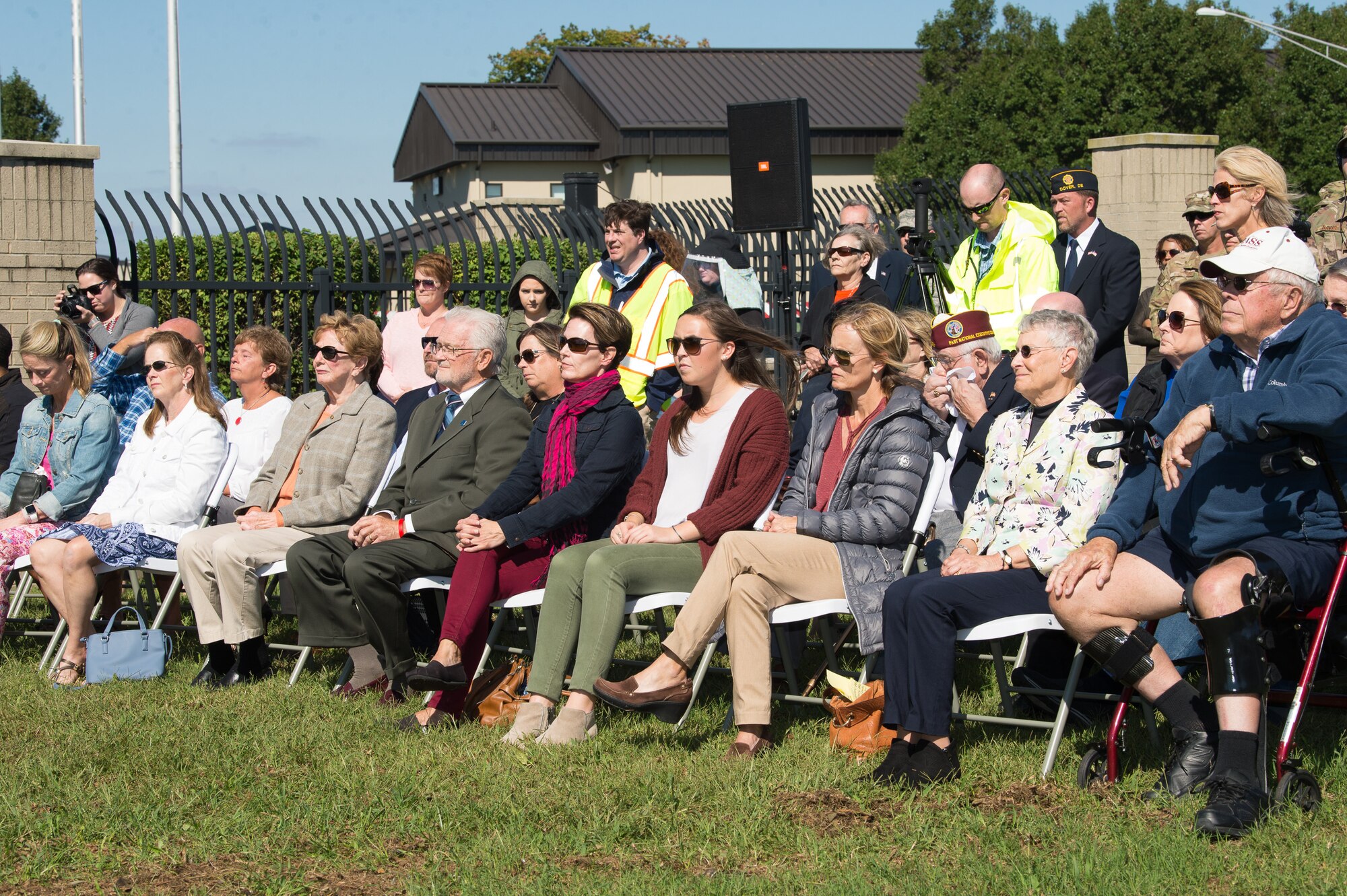 Surviving family members and friends attend the Senior Airman Elizabeth Loncki bridge dedication ceremony Oct. 12, 2018, at Dover Air Force Base, Del.
