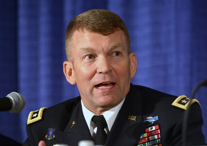 Lt. Gen. Jeffrey Buchanan, U.S. Army North commander, discusses the Army's role in emergency disaster response at the 2018 Association of the U.S. Army's annual meeting, Oct. 9, 2018 in Washington, D.C.