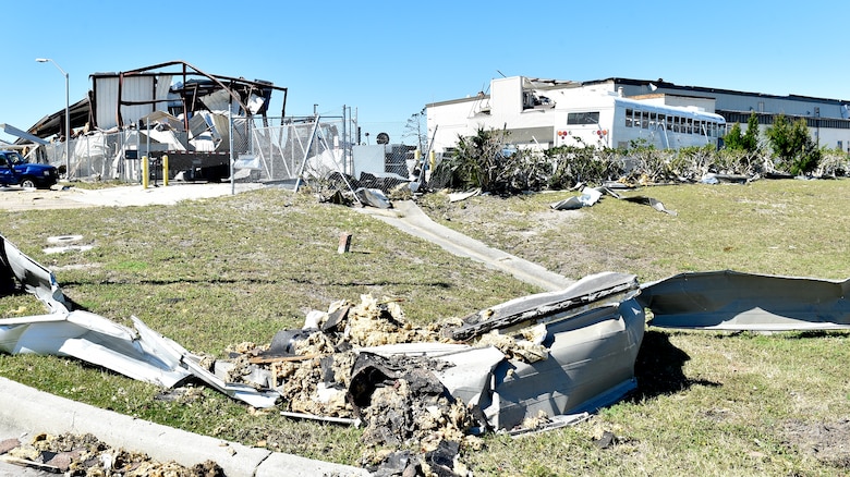 Hurricane Michael ripped through Tyndall Air Force Base, Florida, and the surrounding area leaving severe damage through its path.  The storm sustained winds up to 150 mph, which significantly damaged every structure throughout the base. (U.S. Air Force photo by Tech. Sgt. Liliana Moreno)