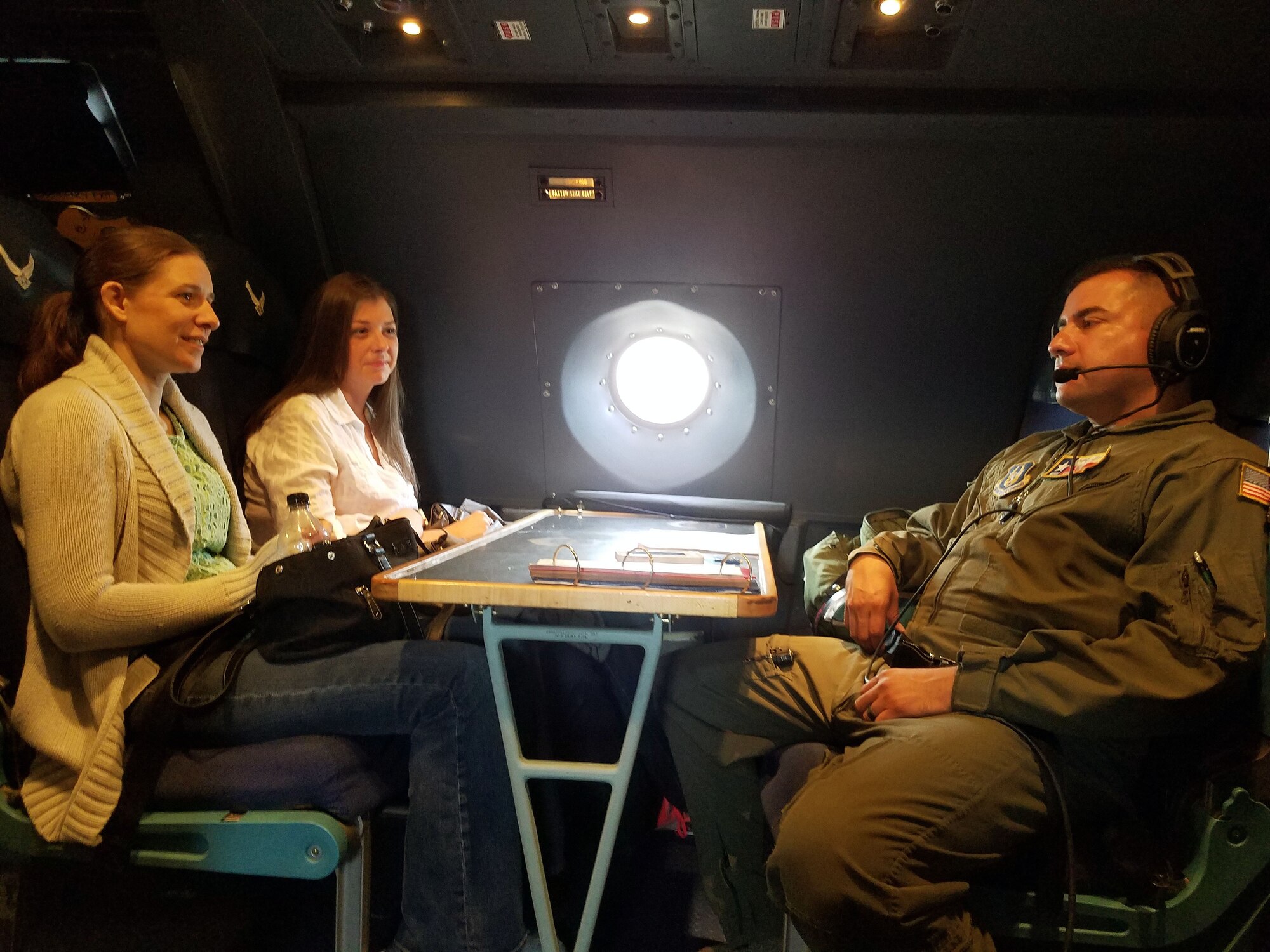 A group of visitors composed of 14 spouses of Reserve Citizen Airmen from the 68th Airlift Squadron and 16 Air Force and Army doctors in residency from the 59th Medical Wing, flew on a C-5M Super Galaxy orientation mission Oct. 12, 2018.