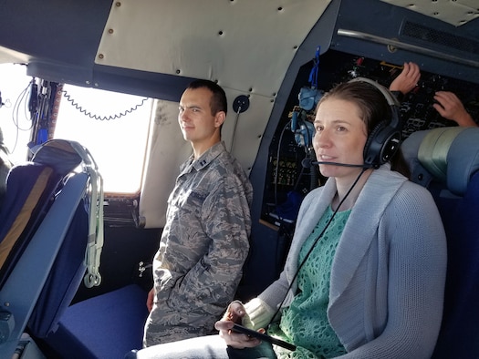 A group of visitors composed of 14 spouses of Reserve Citizen Airmen from the 68th Airlift Squadron and 16 Air Force and Army doctors in residency from the 59th Medical Wing, flew on a C-5M Super Galaxy orientation mission Oct. 12, 2018.