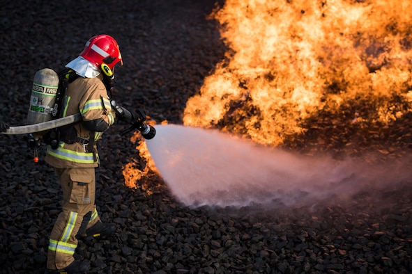 U.S. Air Forces in Europe Fire Academy members assigned to the 435th Construction and Training Squadron hosted a burn training simulation during a USAFE NATO Firefighter partnership course with Latvian and Lithuanian air force firefighters Oct. 10, 2018.