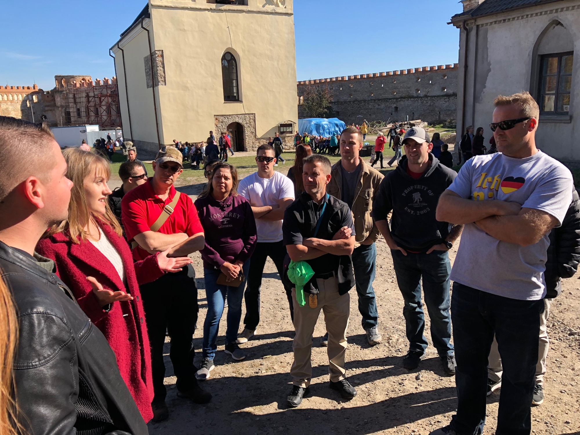 U.S. and Ukrainian airmen taking part in Clear Sky 2018 visited the Medzhybiz Fortress in Ukraine, Oct. 14, 2018, as part of the exercise’s cultural day activities. The visit was an opportunity for the exercise hosts to share some local culture and history with their guests. (U.S. Air Force photo by Maj. Tristan Hinderliter)