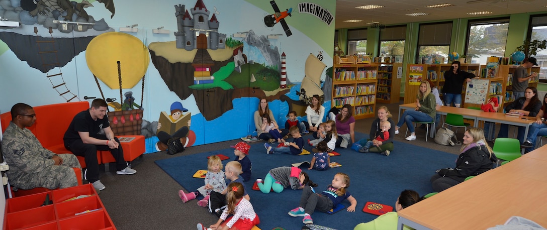 Spangdahlem Fire Fighters read to kids for Fire Prevention Week