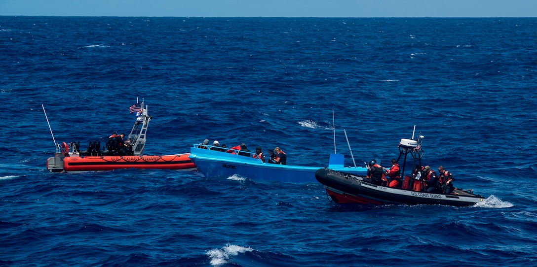 The crew of the Coast Guard Cutter Active interdicts more than 1 ton of cocaine from four suspected drug smugglers during a patrol in the Eastern Pacific.