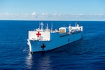 The hospital ship USNS Comfort transits south on an 11-week medical support mission to Central and South America.