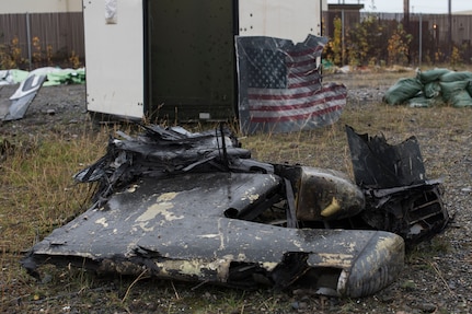 Debris from the 2010, fatal crash of Sitka 43 C-17 Globemaster III is lined up for removal in a storage yard at Joint Base Elmendorf-Richardson, Alaska, Sept. 27, 2018. A team of airmen from various units worked together to dispose of the wreckage. After multiple shipments, the ‘Sitka 43’ wreckage is finding a new purpose at the Air Force Safety Center (AFSEC) Crash Lab at Kirtland Air Force Base, N.M.