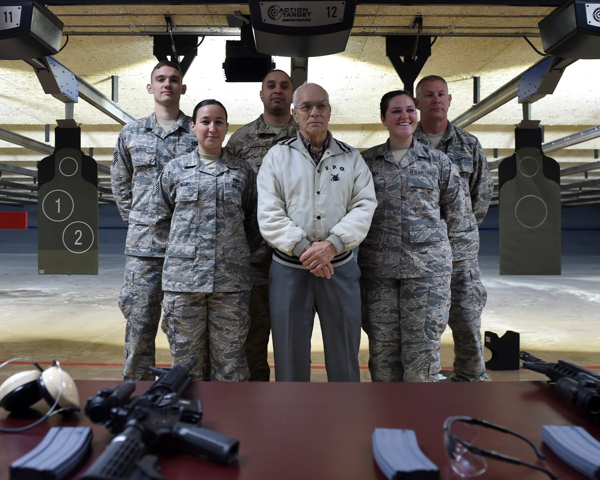 Five 910th Airlift Wing Reserve Citizen Airmen that were chosen to fire the ceremonial first shots at the new firing range.