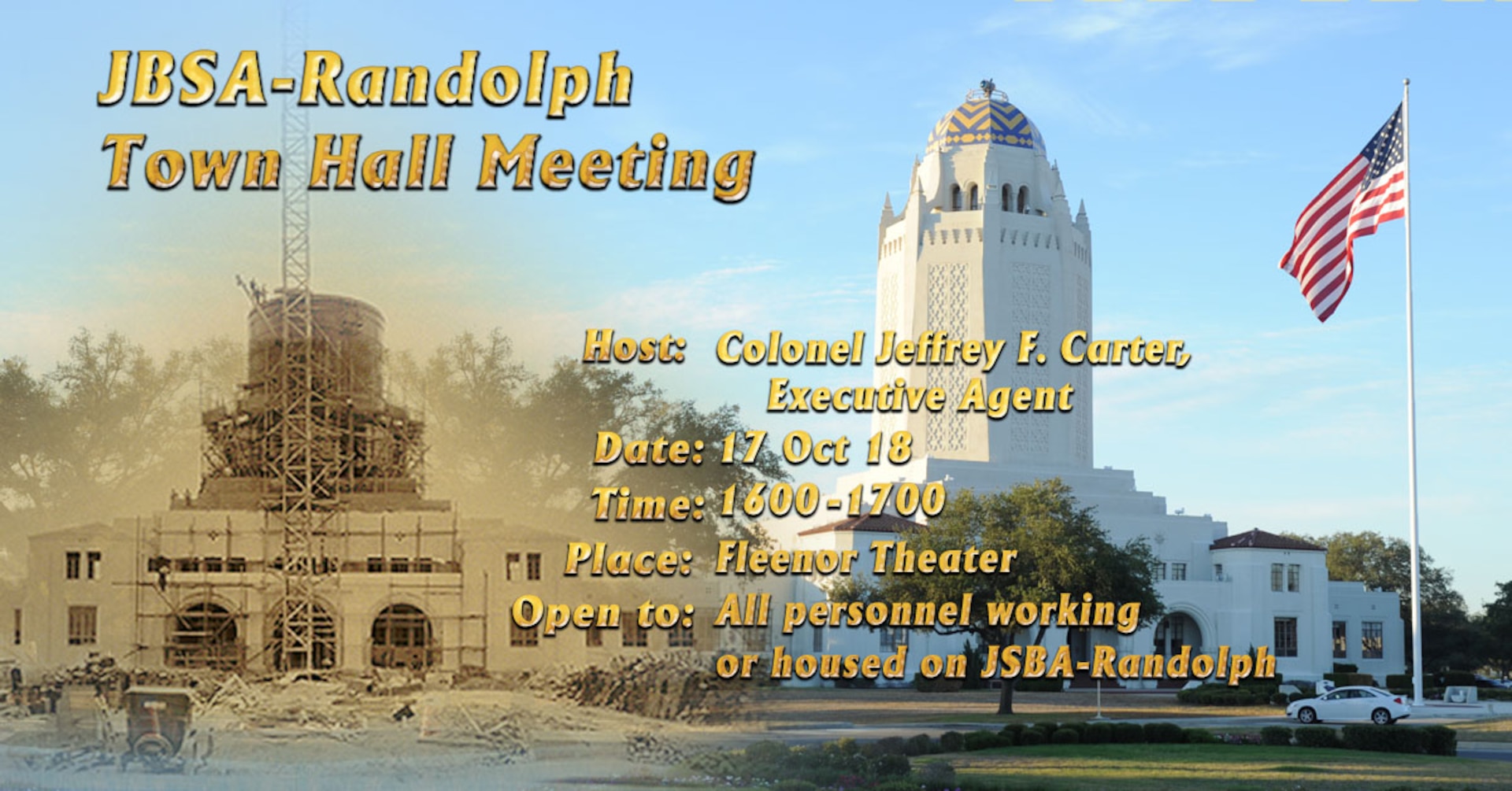 JBSA-Randolph Town Hall Meeting is set to take place Oct. 17 at the Fleenor Theater.
