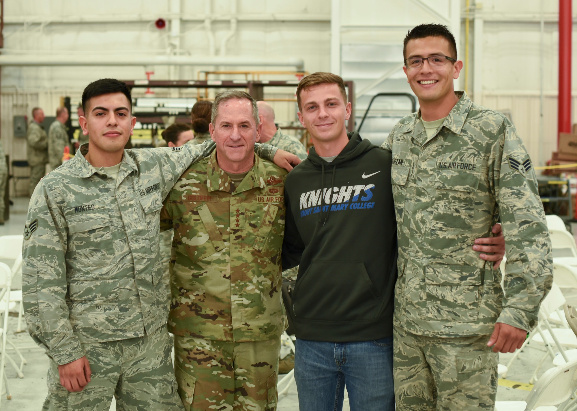Air Force Chief of Staff Gen. David L. Goldfein visits with Reserve Citizen Airmen and their families during the 301st Fighter Wing’s annual Family Day, Oct. 13, 2018, at Naval Air Station Fort Worth Joint Reserve Base, Texas. This event is held annually to thank families and friends for their support to the wing. Along with the games, the event offered food, prize giveaways and resources for military families. (U.S. Air Force photo by Tech. Sgt. Charles Taylor)