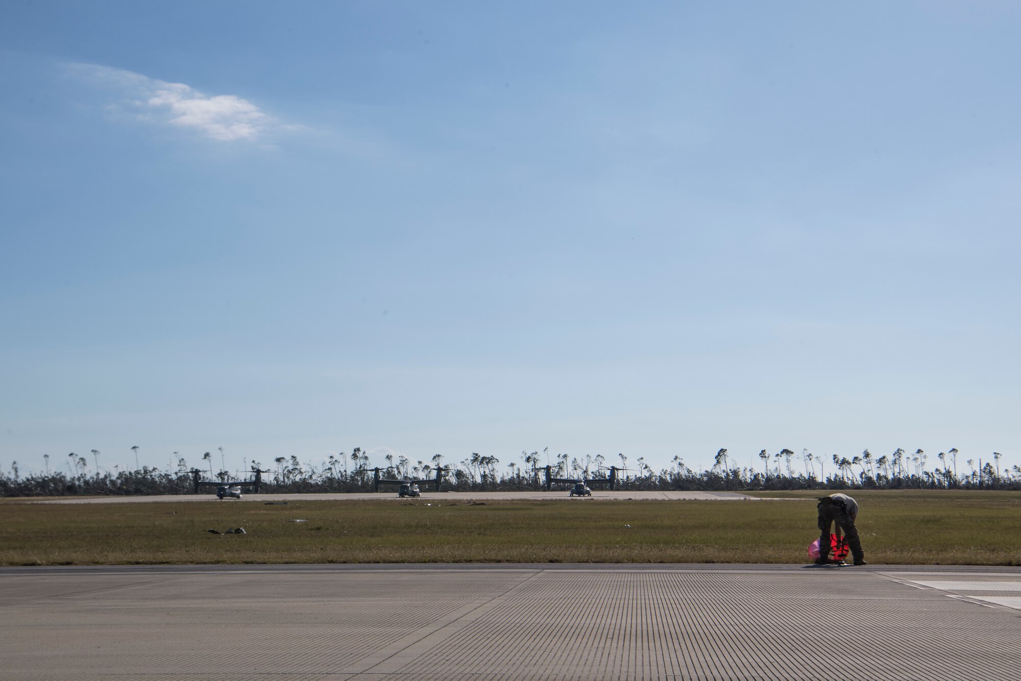 A Special Tactics Airman with the 23rd Special Tactics Squadron take down runway panels at Tyndall Air Force Base, Florida, Oct. 14, 2018.