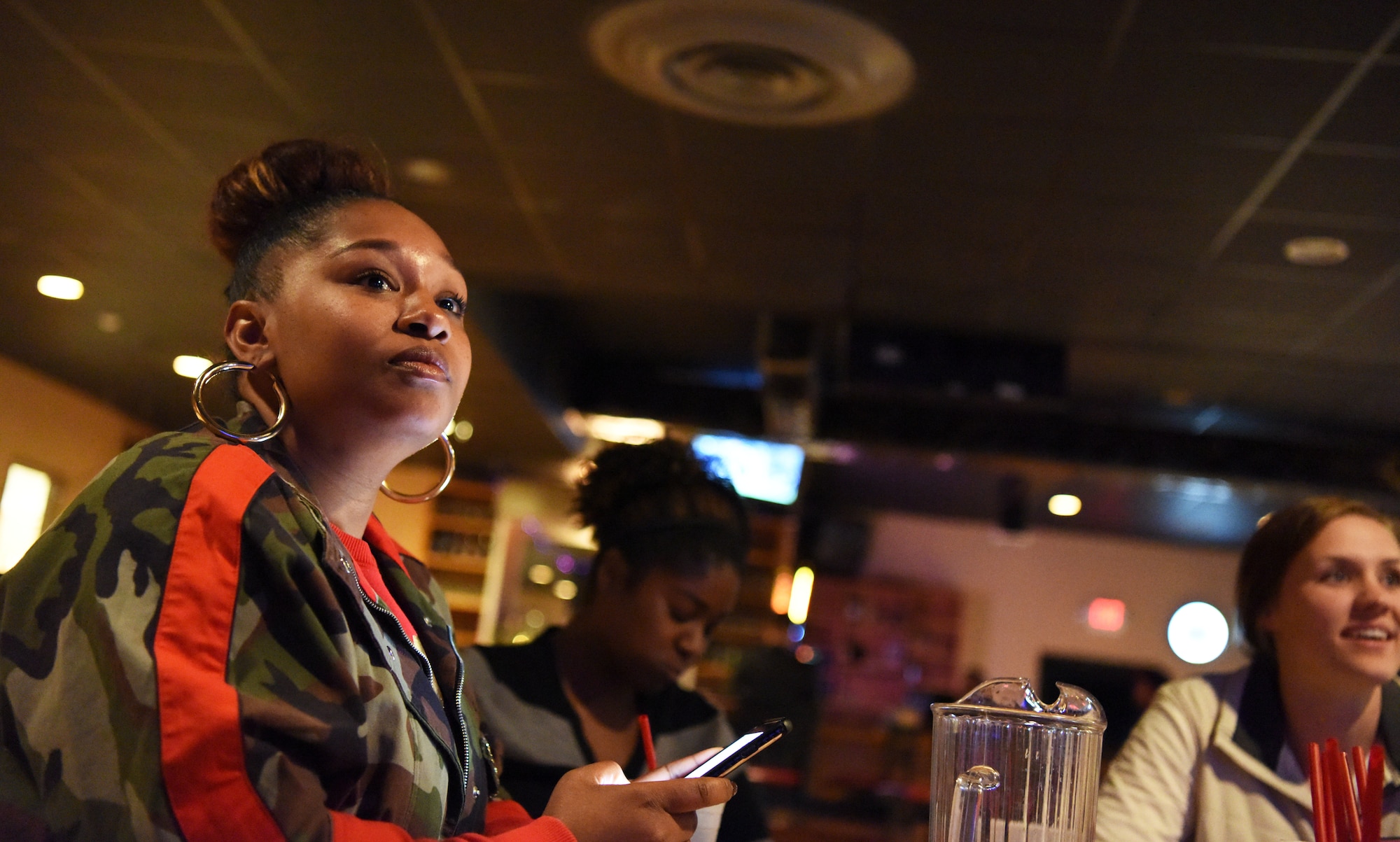 Master Sgt. Tiffany Knight, the 28th Medical Group public health flight chief, plays trivia during a Hispanic Heritage Month event at Ellsworth Air Force Base, S.D., Oct. 12, 2018. In honor of Hispanic Heritage month, the Ellsworth AFB Diversity Council hosted trivia night at the Dakota’s Club and a reading at the Child Development Center. (U.S. Air Force photo by Airman 1st Class Thomas Karol)