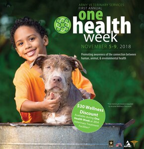 Joint Base San Antonio Veterinary Treatment Facilities are participating in the first U.S. Army Veterinary Services One Health Week from Nov. 5-9. During this time, a $30 wellness discount will be available for clients when their pets receive wellness-related services, such as wellness exams, vaccinations, preventive medications or other items that promote the goals of “One Health.”