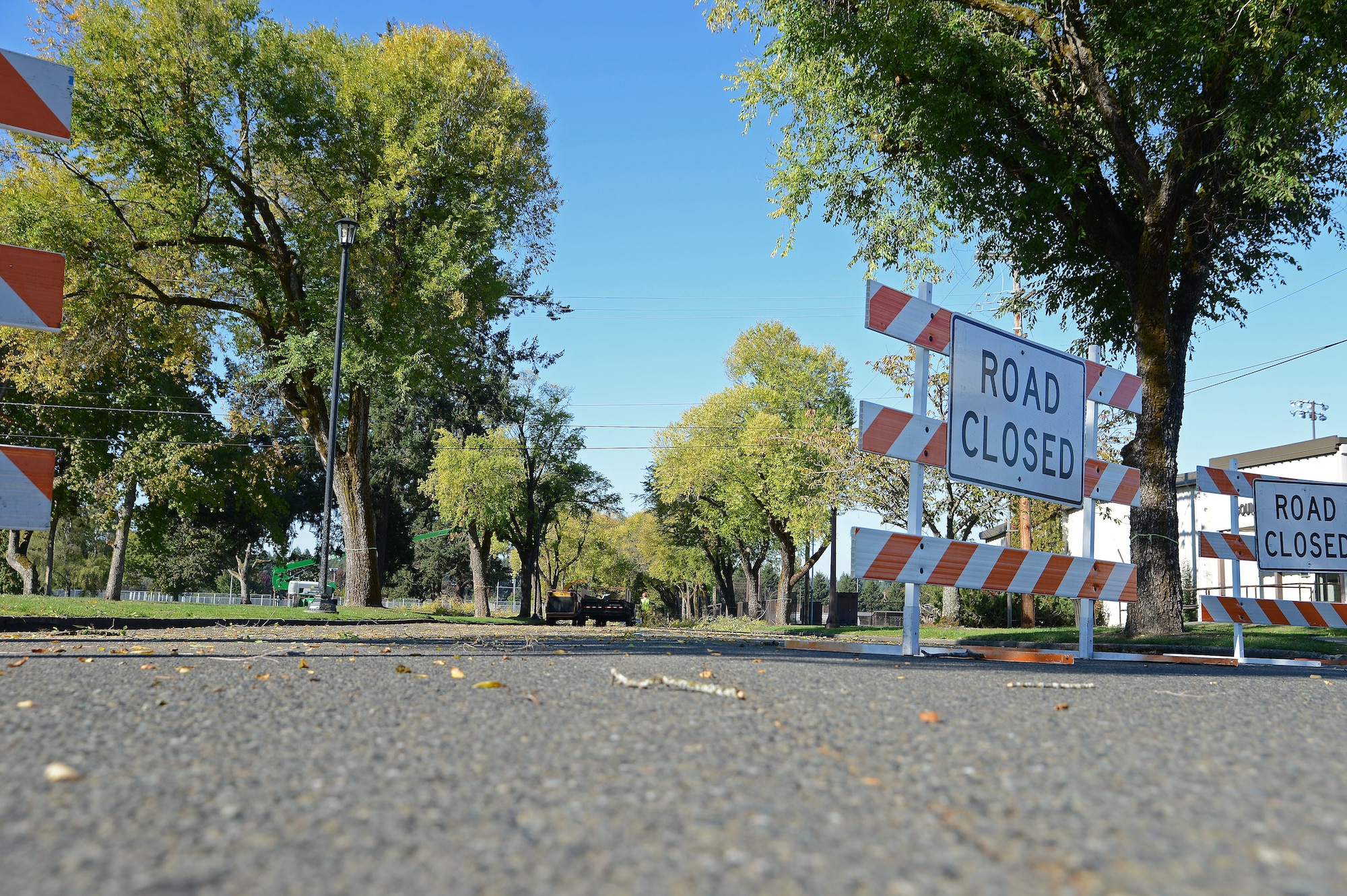 Members of Directorate of Public Works closed parts of Col. Joe Jackson Blvd. during a Historical Reset project Oct. 12, 2018 on McChord Field, Joint Base Lewis McChord, Wash.