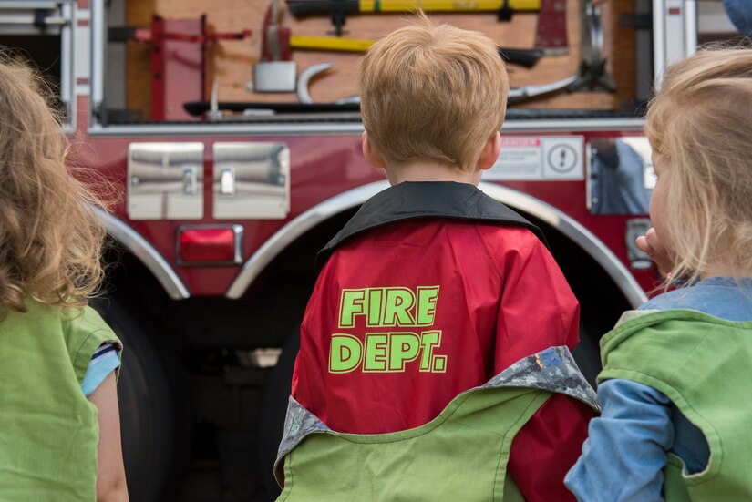 Children from the NASA Langley Child Development Center pre-k class visit the 633rd Civil Engineer Squadron Station 1 during Fire Prevention Week at Joint Base Langley-Eustis, Virginia, Oct. 10, 2018.