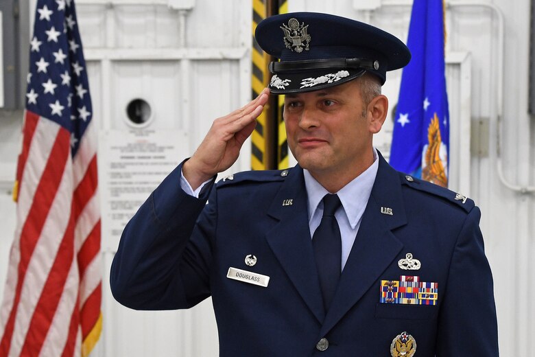 Col. Brad Douglass renders his first salute as commander of the 94th Maintenance Group during a promotion and assumption-of-command ceremony held at Dobbins Air Reserve Base, Georgia on Oct. 13, 2018. “I’m grateful to be leading such a high performing group of maintainers,” said Douglass. “My goal is to continue leading this unit towards success and ultimately finding those little pockets of areas that we can improve to take us to the next level.”