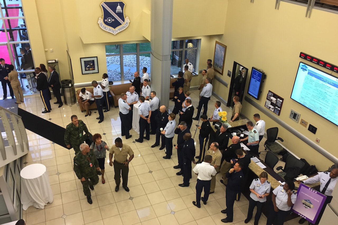 Chiefs of defense from 82 nations arrive at the Counter Violent Extremist Organization conference at Joint Base Andrews, Md.