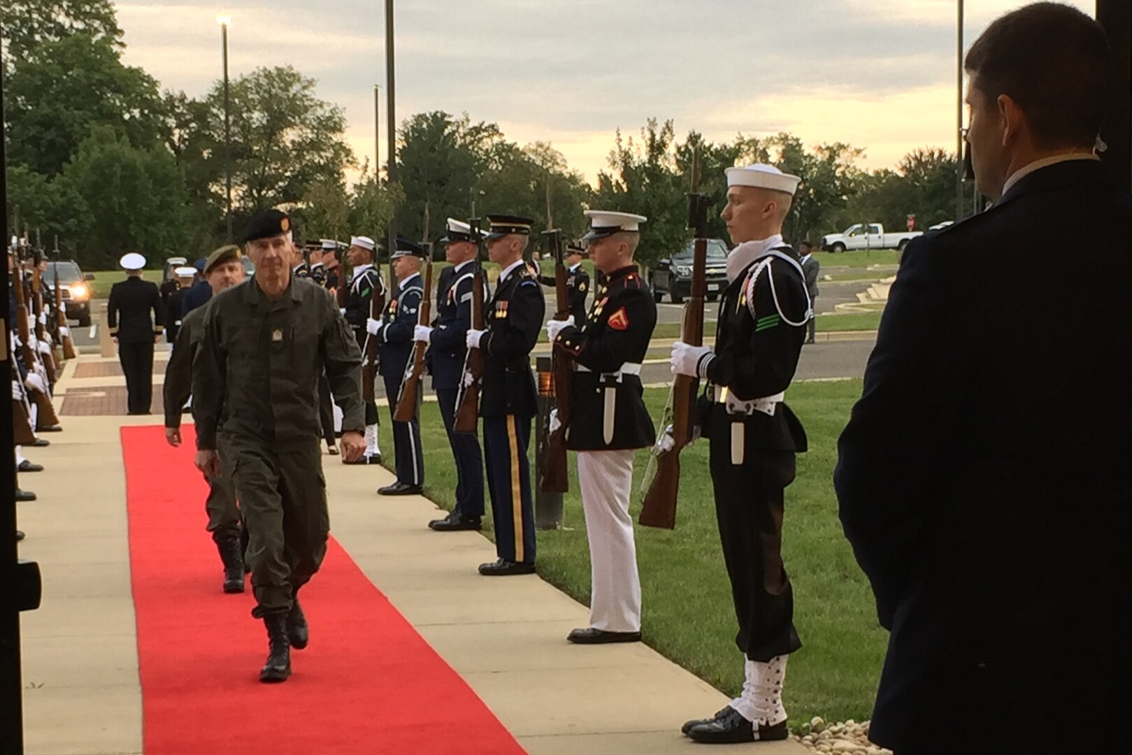 A chief of defense arrives at the Counter Violent Extremist Organization conference at Joint Base Andrews, Md.