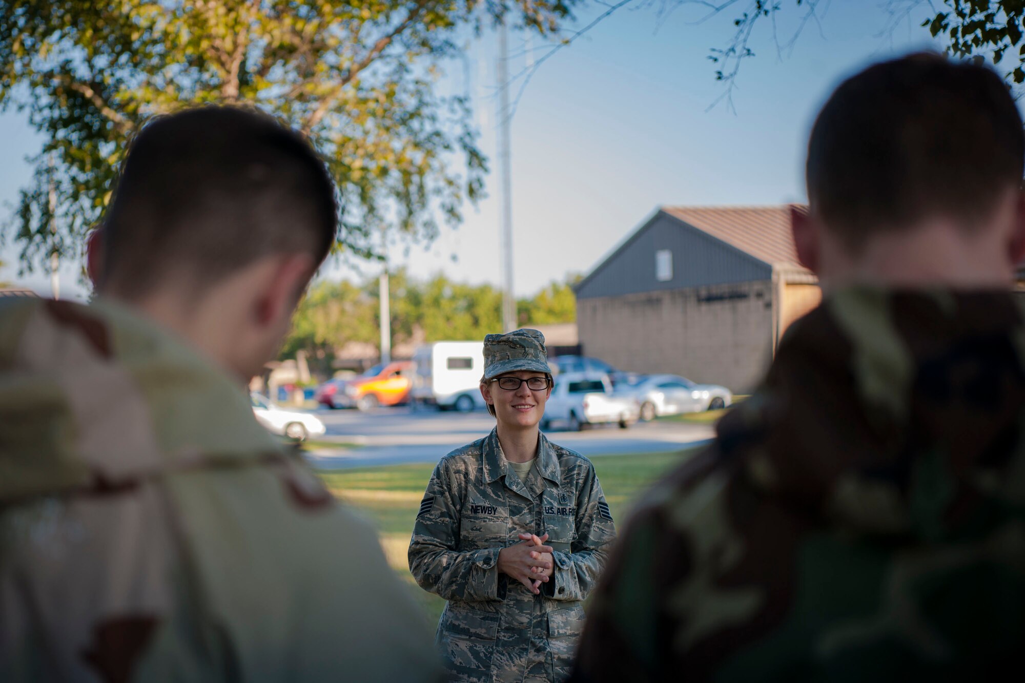Staff Sgt. Julie Newby, 23d Medical Support Squadron physical evaluation board liaison officer, instructs Airmen from the 23d Civil Engineer Squadron during an Ability to Survive and Operate (ATSO) Rodeo, Sept. 20, 2018, at Moody Air Force Base, Ga. Approximately 2,000 Airmen executed self-aid and buddy care, security and chemical attack avoidance missions under duress in a simulated chemical warfare environment. Testing and enhancing their operational readiness, this prepared the 23d Wing for the upcoming Phase II exercise during Nov. 5-8, 2018, which will be conducted for the first time in seven years. (U.S. Air Force photo by Airman Taryn Butler)