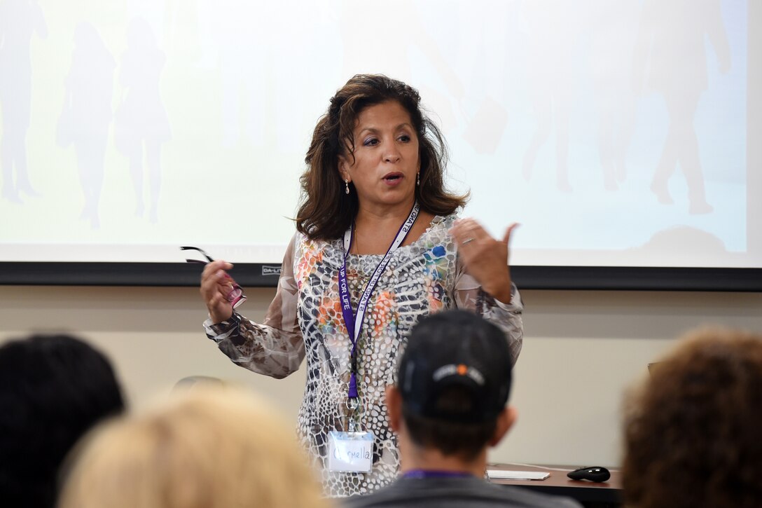 Carmella Navarro, suicide prevention program manager for the Army Reserve’s Chicago-based 85th Support Command, gives opening remarks during the command’s Applied Suicide Intervention Skills Training workshop, Sep. 27-28, 2018.