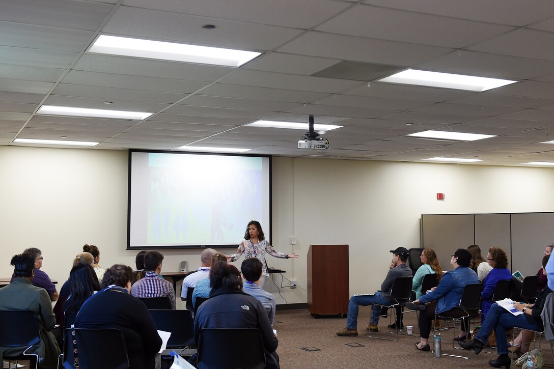 Carmella Navarro, suicide prevention program manager for the Army Reserve’s Chicago-based 85th Support Command, gives opening remarks during the command’s Applied Suicide Intervention Skills Training workshop, Sep. 27-28, 2018.