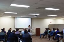 Carmella Navarro, suicide prevention program manager for the Army Reserve’s Chicago-based 85th Support Command, gives opening remarks during the command’s Applied Suicide Intervention Skills Training workshop, Sep. 27-28, 2018.