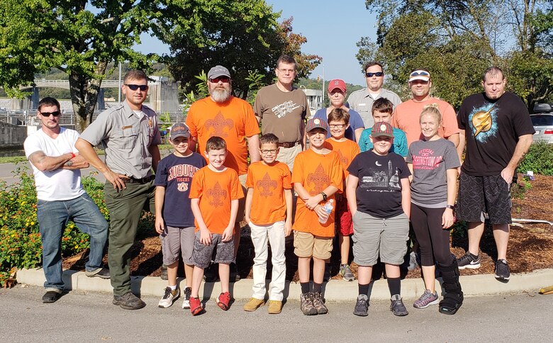 Local Boy Scout Pack 503 joined U.S. Army Corps of Engineers Nashville District Park Rangers for a National Public Lands Day event Oct. 10, 2018 to mulch flower beds, trim pollinator plants and pick up trash at Cheatham Lake in Ashland City, Tenn. (USACE photo by Dina Henninger)
