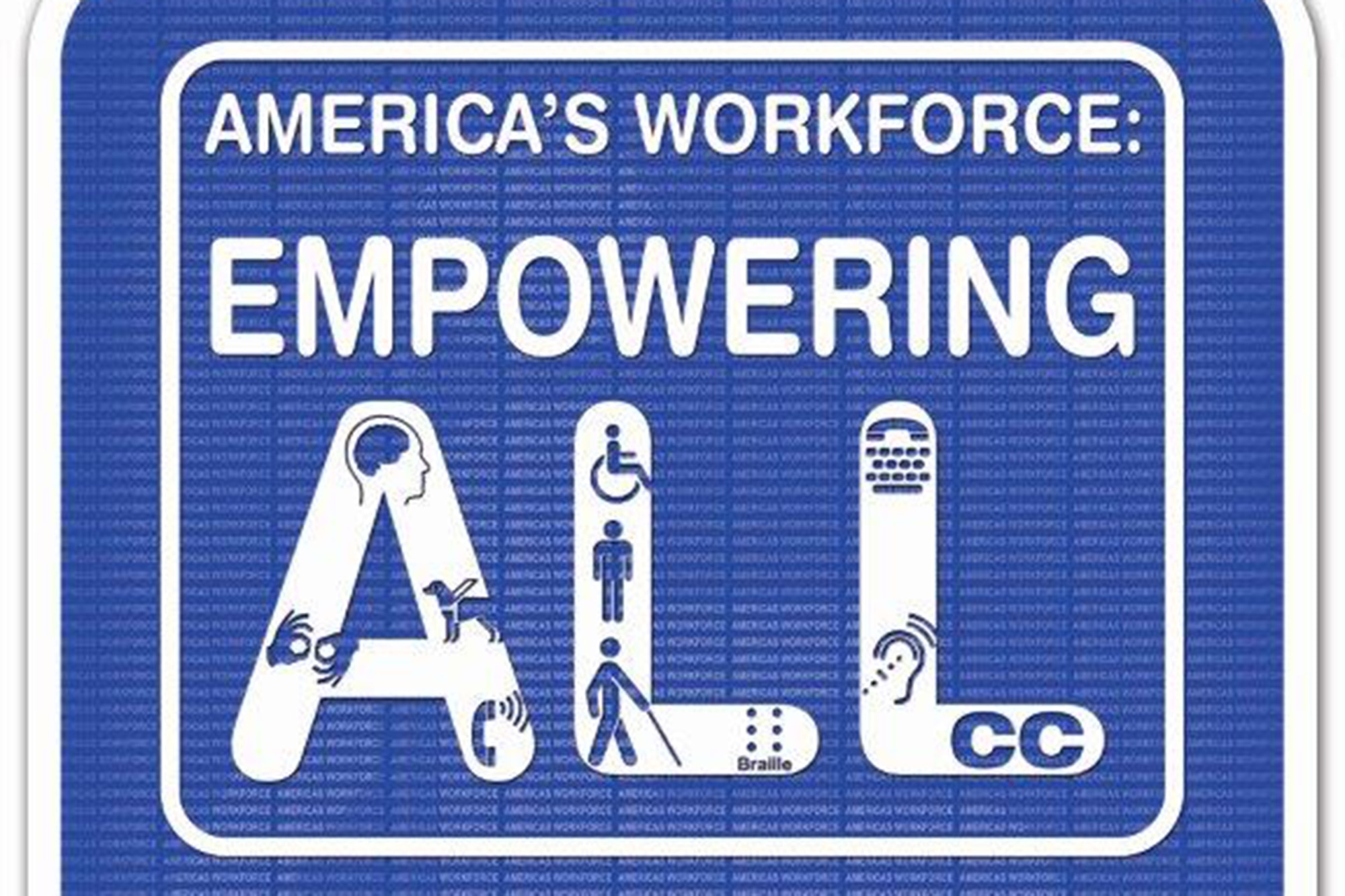 The U.S. Department of Labor developed the theme for this year’s National Disability Employment Awareness Month, “America’s Workforce: Empowering All.”

The DEOMI design team watermarked the image of the International Symbol of Access, also known as the (International) Wheelchair Symbol, as the backdrop of the poster which consists of a blue square overlaid in white with an image of a person in a wheelchair. 

The theme is highlighted in white letters “America’s Workforce: Empowering All.” Within the word ALL are international icons representing different types of disabilities.
Congress originally declared the first week of October as “National Employ the Physically Handicapped Week” in 1945. 

Later, in 1962, the observance dropped the word “physically” to acknowledge that not all disabilities are physical. Federal legislature expanded the observance to a month in 1988, and officially changed the name to National Disability Employment Awareness Month.