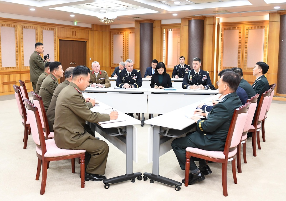 The first session of a trilateral consultation body between South and North Korea and the United Nations Command (UNC) opens at the truce village of Panmunjom Tuesday October 16, 2018 to discuss ways to disarm the Joint Security Area (JSA),.