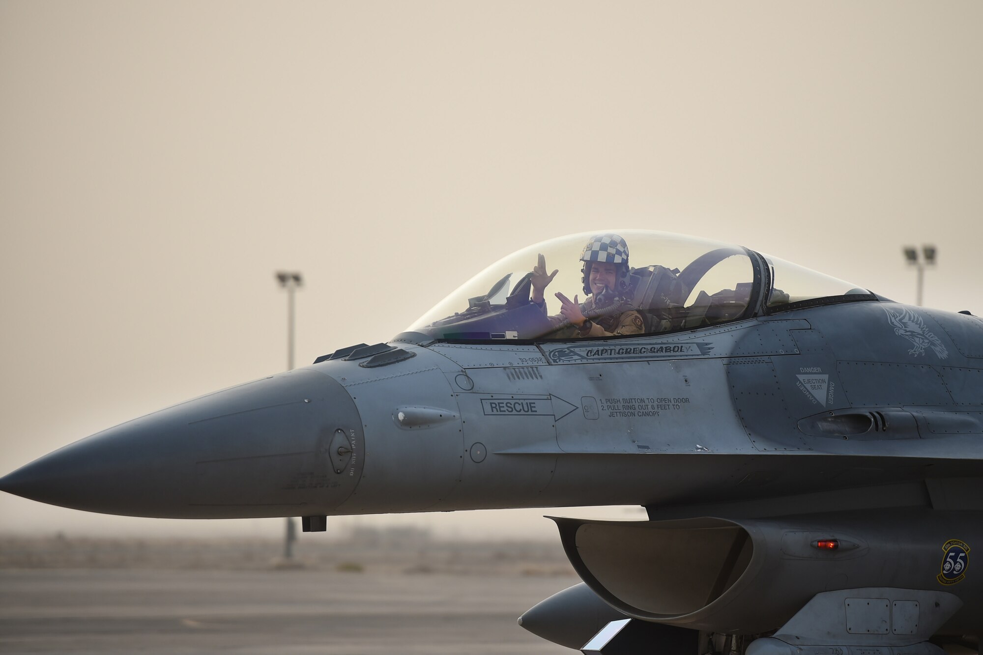 An F-16 lands at an undisclosed location.