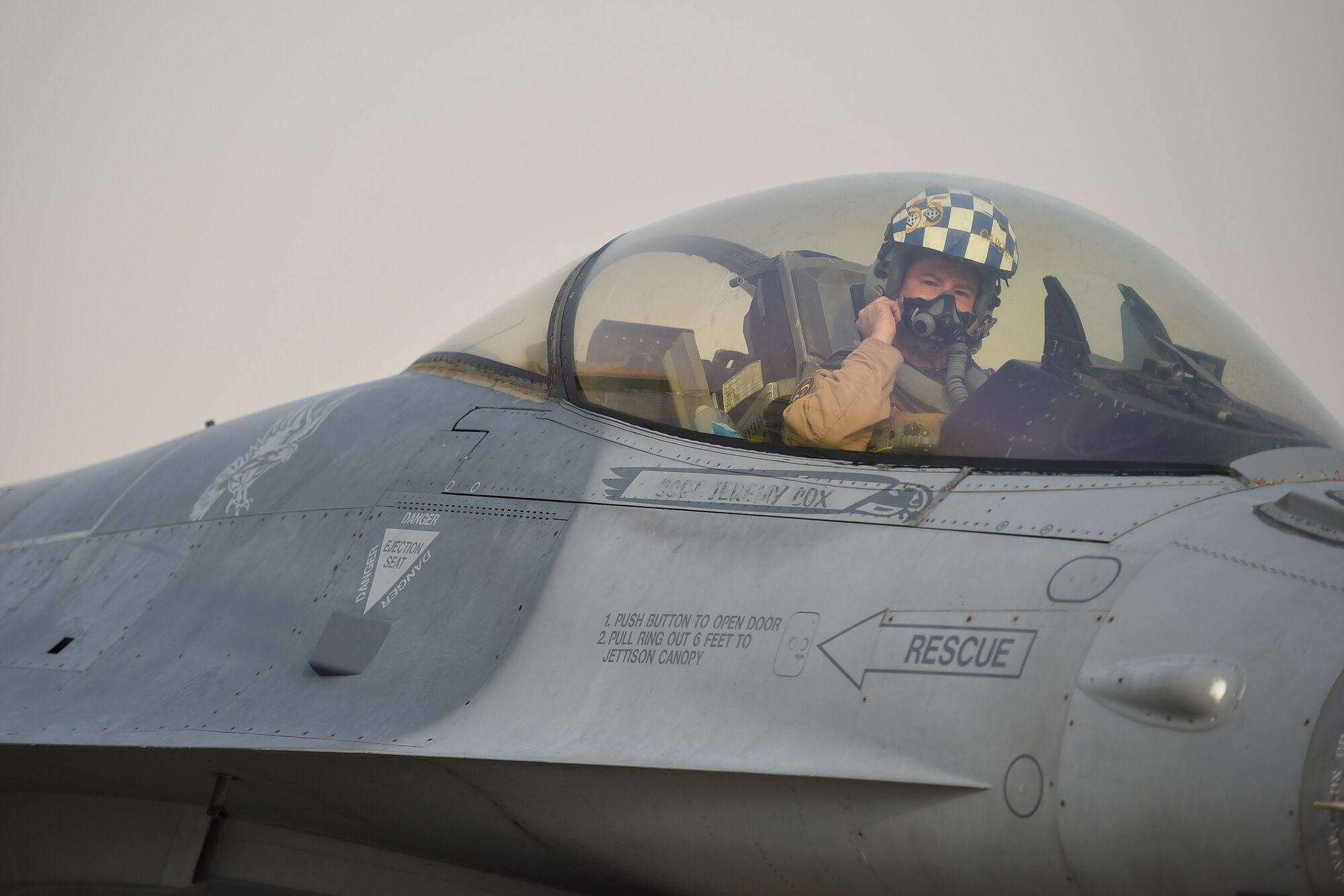 An F-16 lands at an undisclosed location.