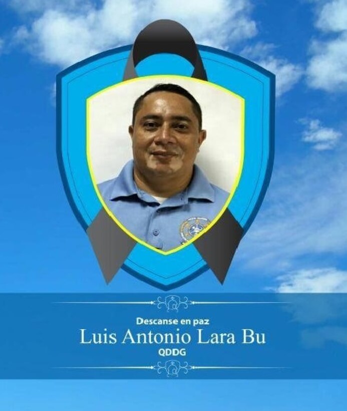 Honduran National Police paid tribute to Luis Antonio Lara Bu with this memorial. He escorted AFOSI and Army MI agents on a threat orientation of the former murder capital of the world, San Pedro Sula, Honduras, helping agents obtain critical threat information for the commander of Joint Task Force – Bravo. (Image submitted by SA Chris Scheib, AFOSI Det. 540, Berlin, Germany)