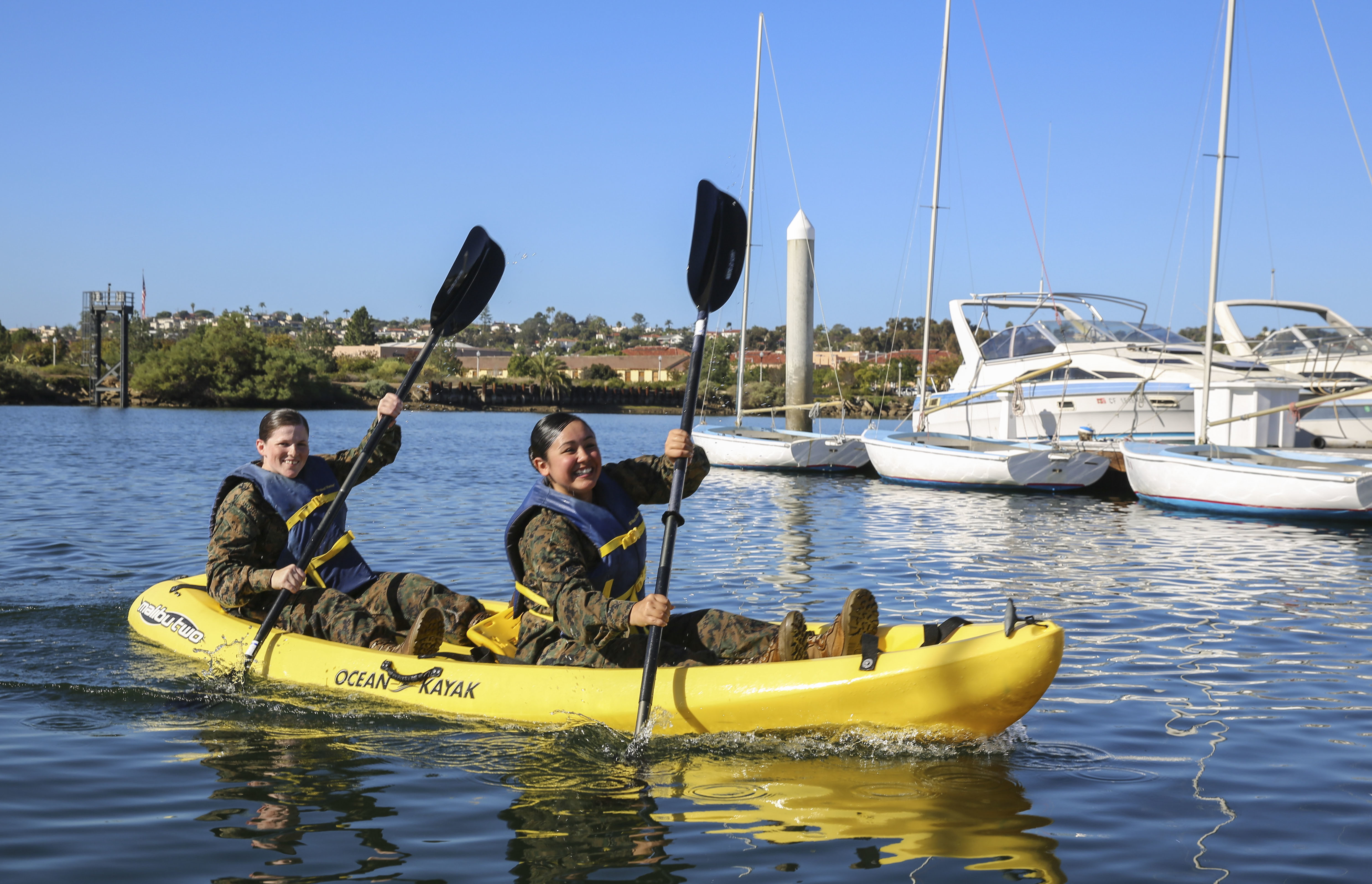 Marines of Headquarters and Service Battalion compete in a kayak race during the Atlas Games at Marine Corps Recruit Depot San Diego, Nov. 22.