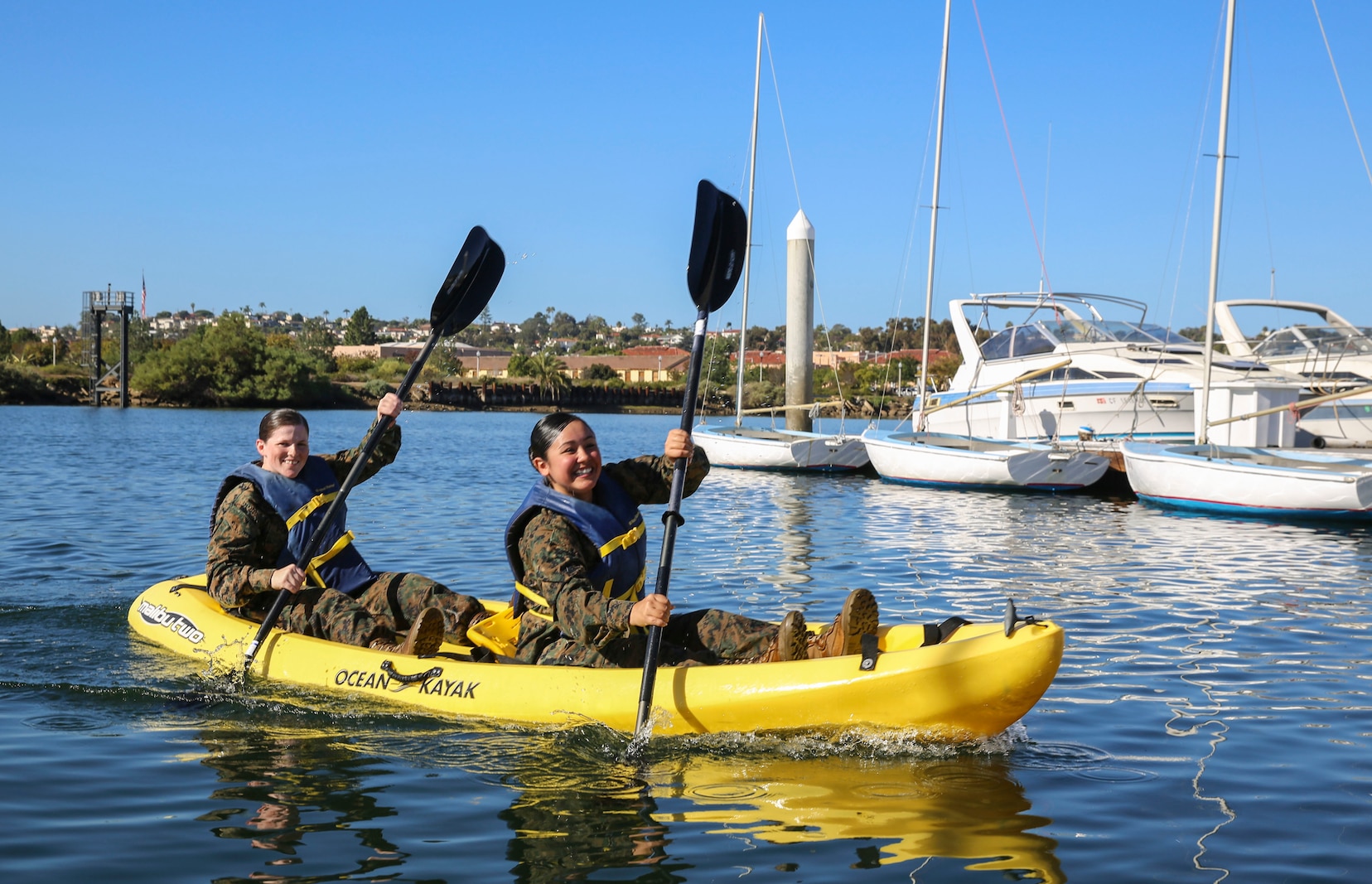 Marines of Headquarters and Service Battalion compete in a kayak race during the Atlas Games at Marine Corps Recruit Depot San Diego, Nov. 22.