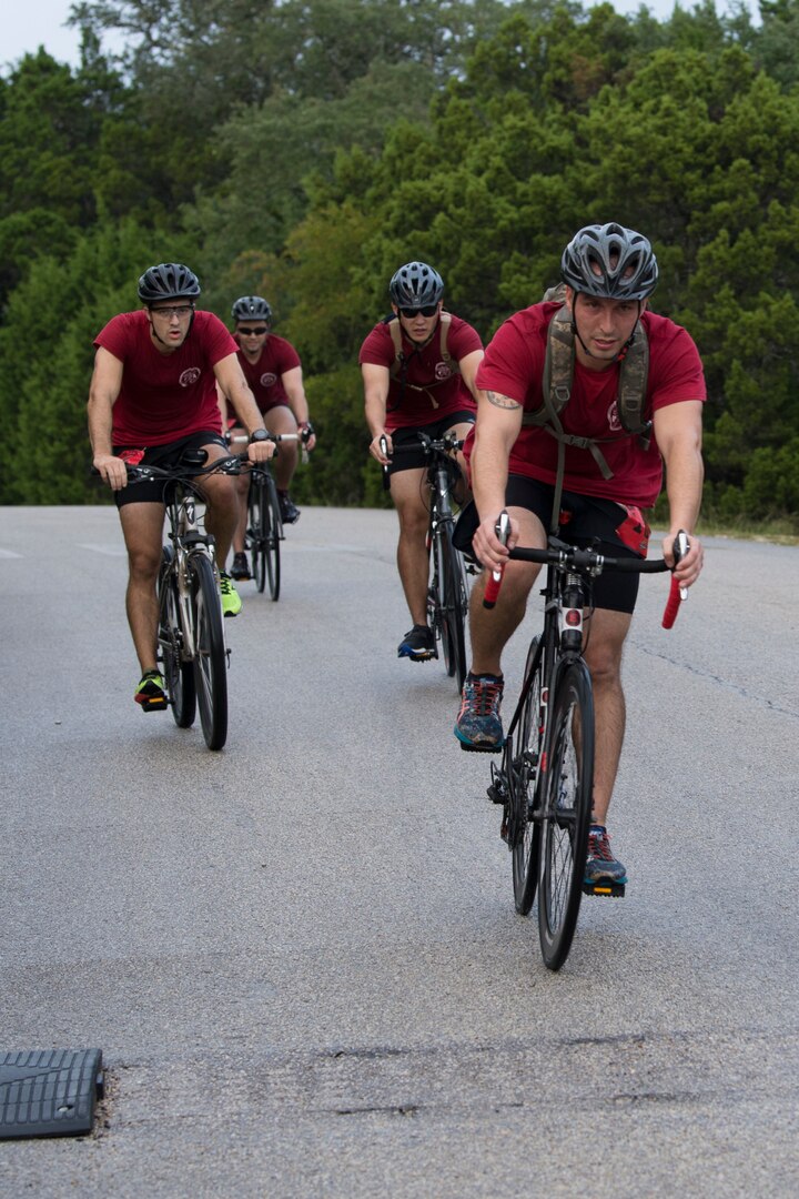 A team completes the 22-mile portion of the annual Rambler 120 Oct. 13, 2018, at Joint Base San Antonio Recreation Area at Canyon Lake, Texas.