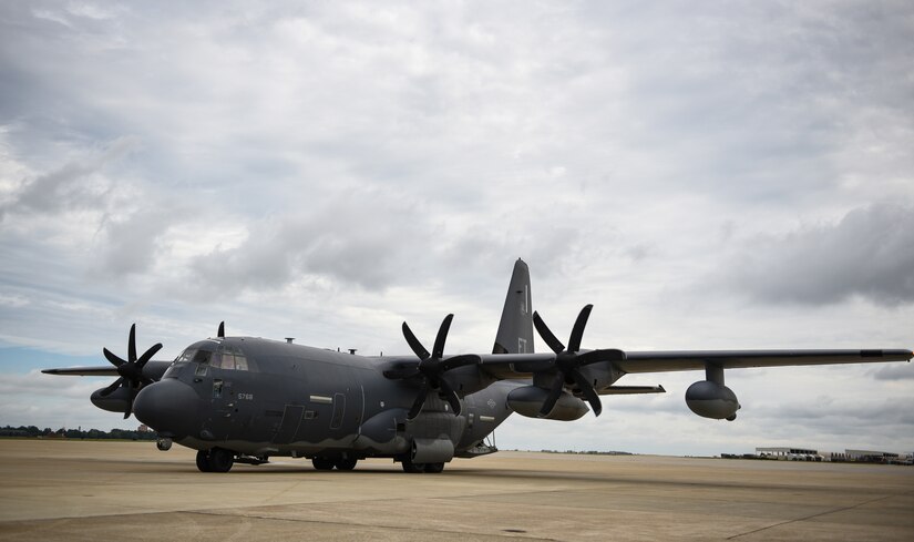 A U.S. Air Force HC-130J Combat King II from the 71st Rescue Squadron prepares to taxi at Joint Base Langley-Eustis, Virginia, Oct. 17, 2018. The 71st RQS is supporting Tyndall Air Force Base, Florida, recovery efforts. (U.S. Air Force photo by Staff Sgt. Carlin Leslie/Released)